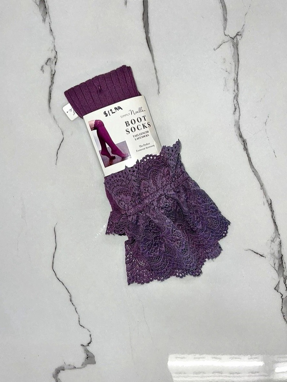Simply Noelle Tall Length Lace Boot Socks Purple